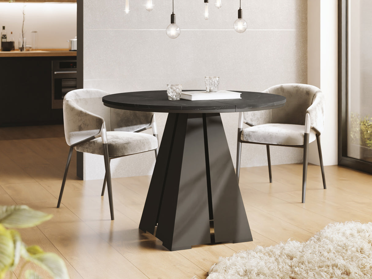 Runder Ausziehbarer Esstisch mit Schwarzem Metallgestell – Moderner Industrieller Tisch für Esszimmer oder Küche – Made in EU