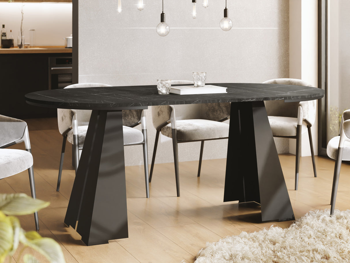 Runder Ausziehbarer Esstisch mit Schwarzem Metallgestell – Moderner Industrieller Tisch für Esszimmer oder Küche – Made in EU