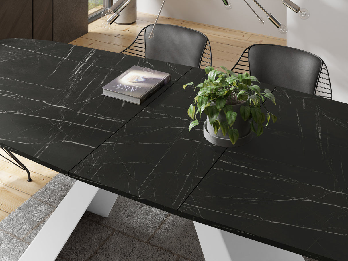 Esstisch Monte Weiß im Modern Stil, Rechteckiger Tisch – Ausziehbar – Pulverbeschichtete Weiße Metallbeine – Made in EU