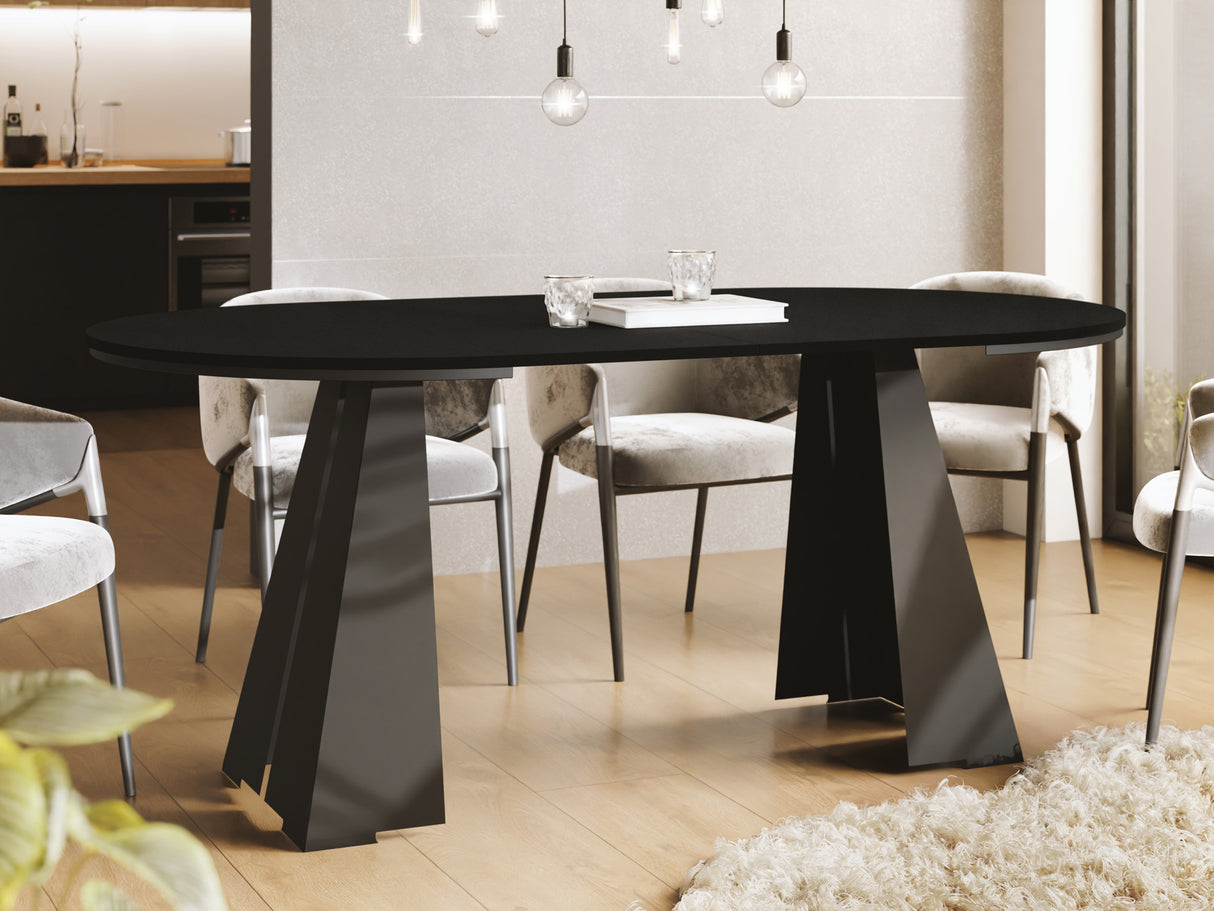 Runder Ausziehbarer Esstisch mit Schwarzem Metallgestell – Moderner Industrieller Tisch für Esszimmer oder Küche – Made in EU