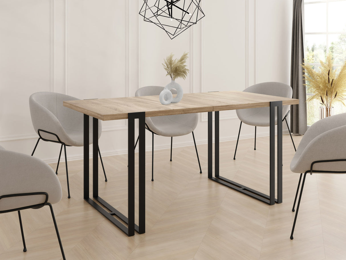 Ausziehbarer Esstisch – Großer Tisch im Loft-Stil mit Schwarze Metallbeinen 160 bis 260 cm – Industrietisch für das Wohnzimmer – Spacesaver – 160 x 90 cm