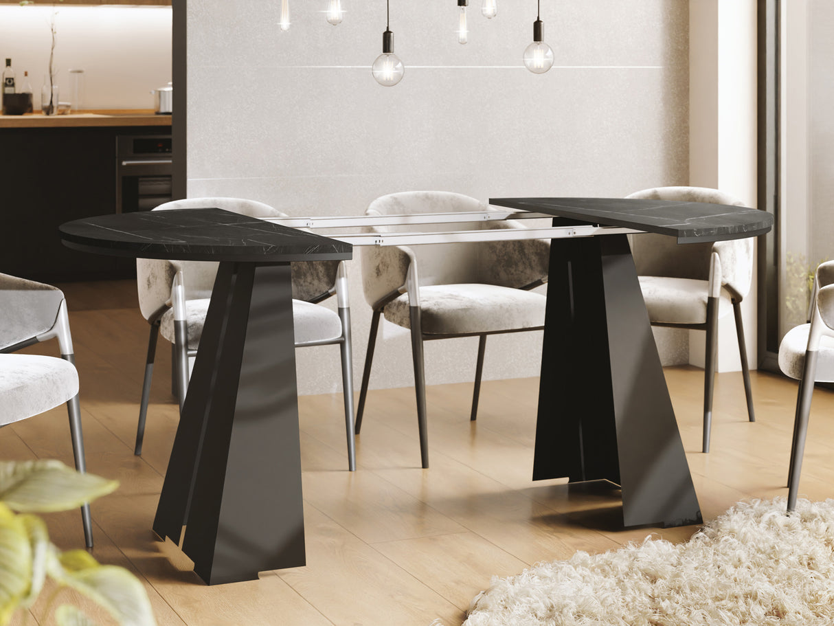 Runder Ausziehbarer Esstisch mit Schwarzem Metallgestell – Moderner Industrieller Tisch für Esszimmer oder Küche – Made in EU