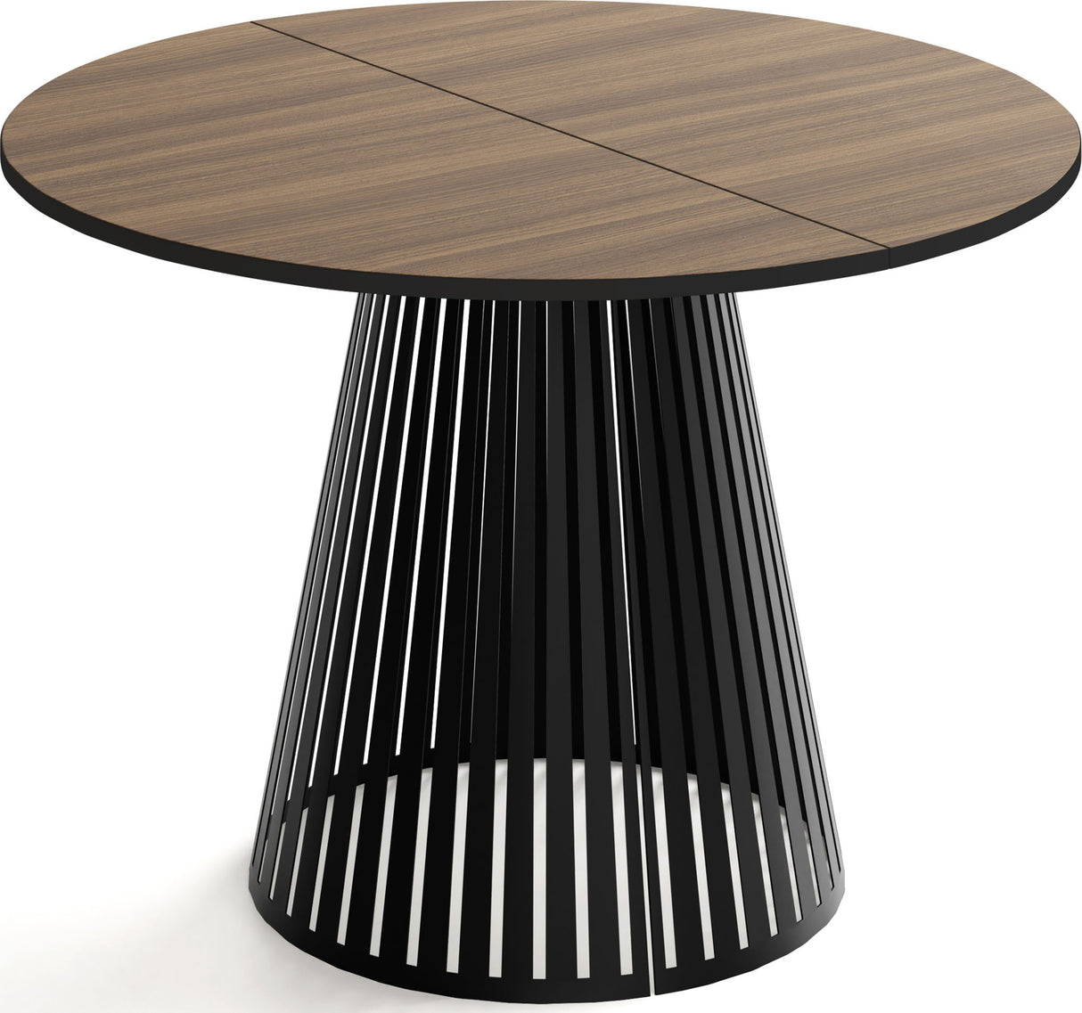 Esstisch Rund Ausziehbar mit Lamellen im Loft-Stil – 100 cm – Industrieller Tisch mit Schwarzen Metallbeinen, Platzsparend für Wohnzimmer oder Esszimmer