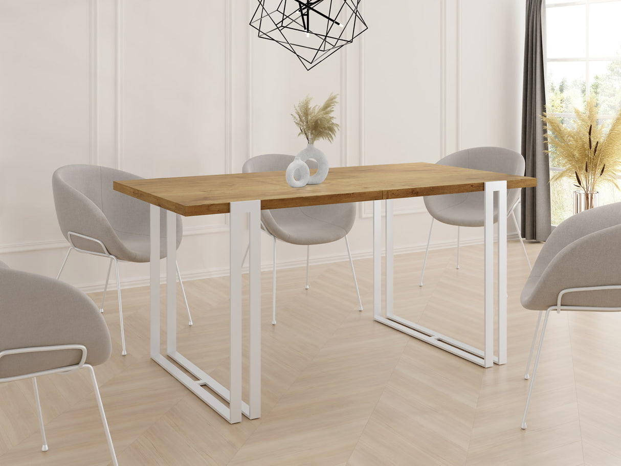 Ausziehbarer Esstisch – Großer Tisch im Loft-Stil mit Weiße Metallbeinen 160 bis 260 cm – Industrietisch für das Wohnzimmer – Spacesaver – 160 x 90 cm