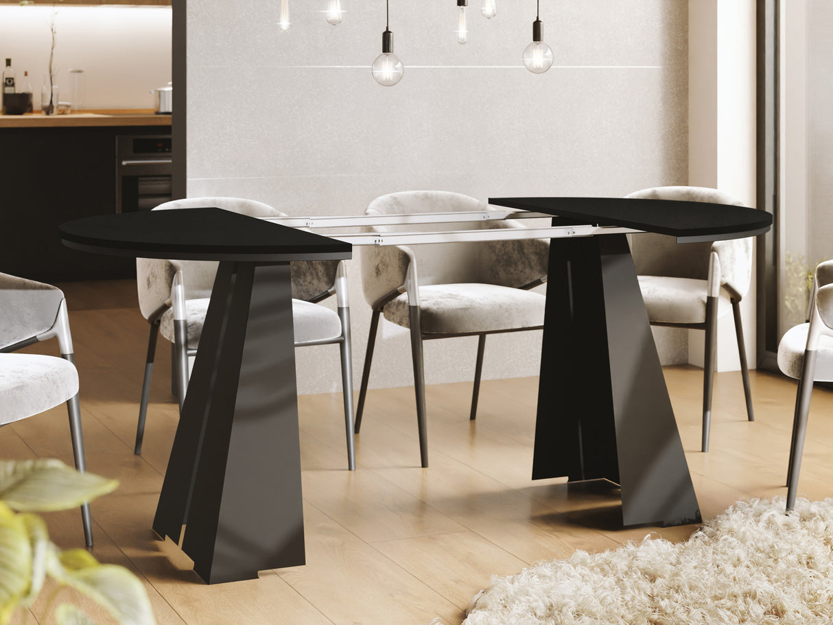 Runder Ausziehbarer Esstisch mit Schwarzem Metallgestell – Moderner Industrieller Tisch für Esszimmer oder Küche – Made in EU