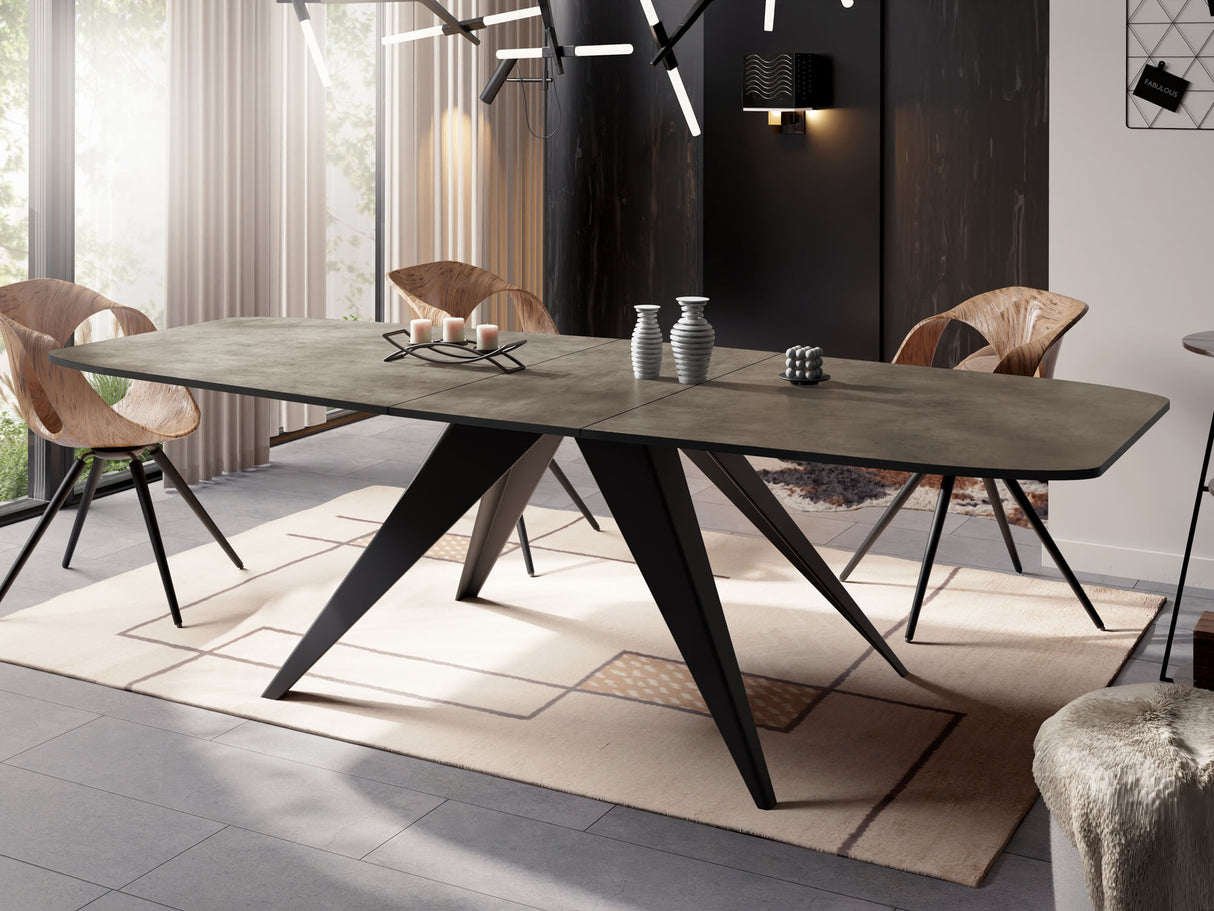 Ausziehbarer Esstisch Foster im Loft-Stil – Industrieller Tisch mit Schwarzen Metallbeinen – Made in EU