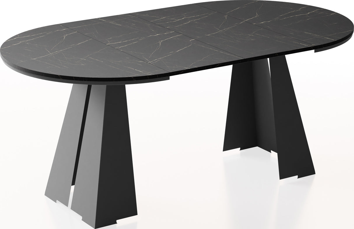 Runder Ausziehbarer Esstisch mit Schwarzem Metallgestell – Moderner Industrieller Tisch für Esszimmer oder Küche – Made in EU