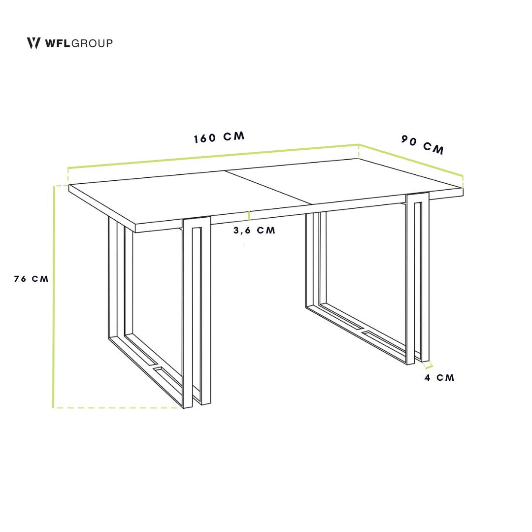 Ausziehbarer Esstisch mit Tischrand – Großer Tisch im Loft-Stil mit Schwarzen Metallbeinen 160 bis 260 cm – Industrietisch für das Wohnzimmer – 160 x 90 cm