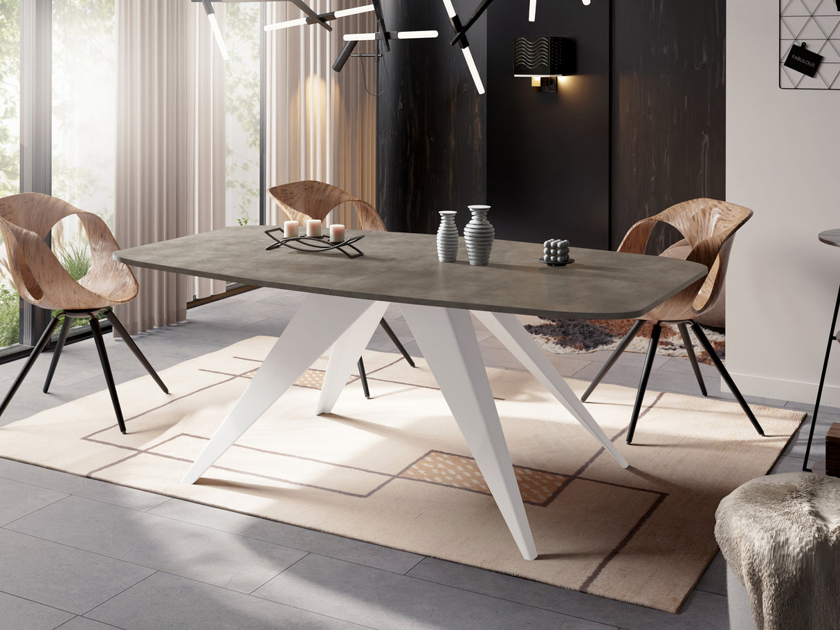 Ausziehbarer Esstisch Fatina im Loft-Stil – Industrieller Tisch mit Weißen Metallbeinen – Made in EU