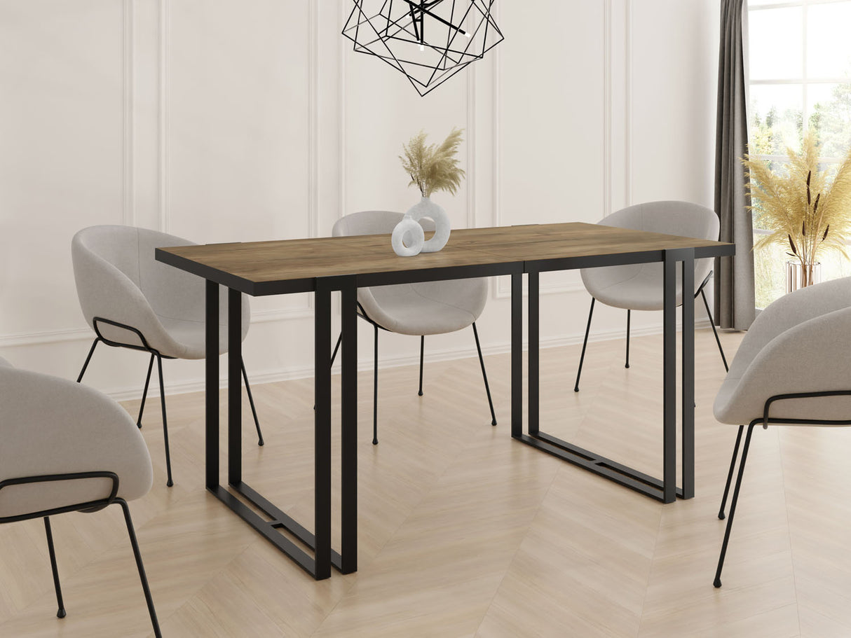 Ausziehbarer Esstisch mit Tischrand – Großer Tisch im Loft-Stil mit Schwarzen Metallbeinen 160 bis 260 cm – Industrietisch für das Wohnzimmer – 160 x 90 cm