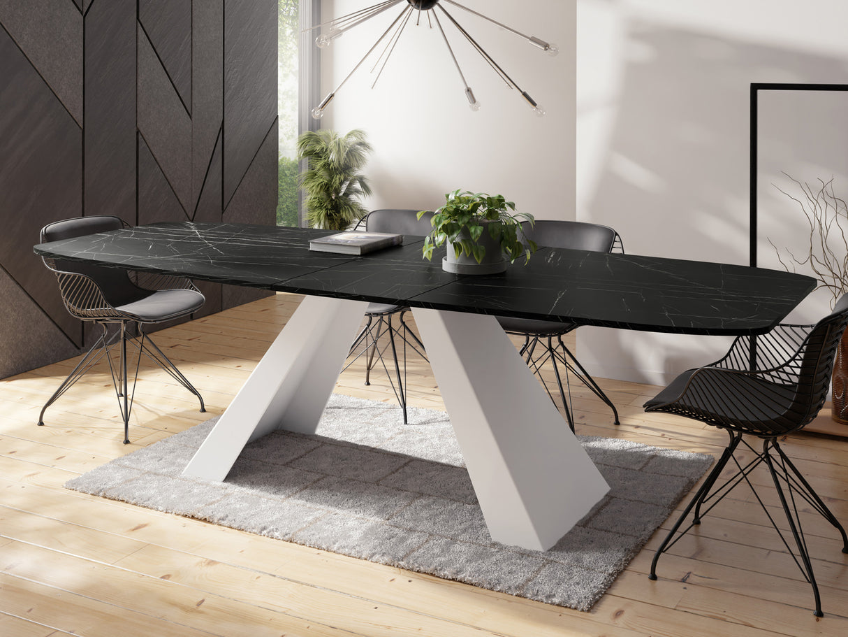 Esstisch Monte Weiß im Modern Stil, Rechteckiger Tisch – Ausziehbar – Pulverbeschichtete Weiße Metallbeine – Made in EU