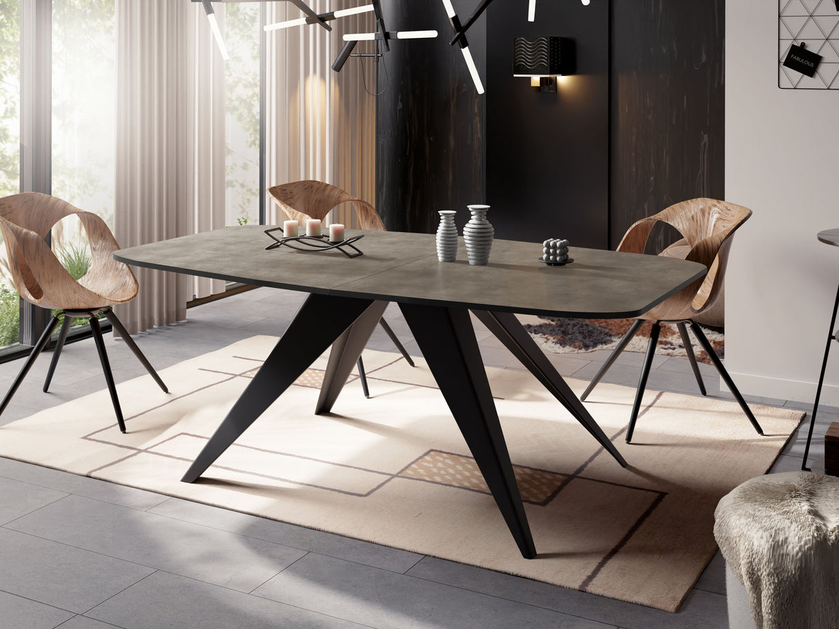 Ausziehbarer Esstisch Foster im Loft-Stil – Industrieller Tisch mit Schwarzen Metallbeinen – Made in EU