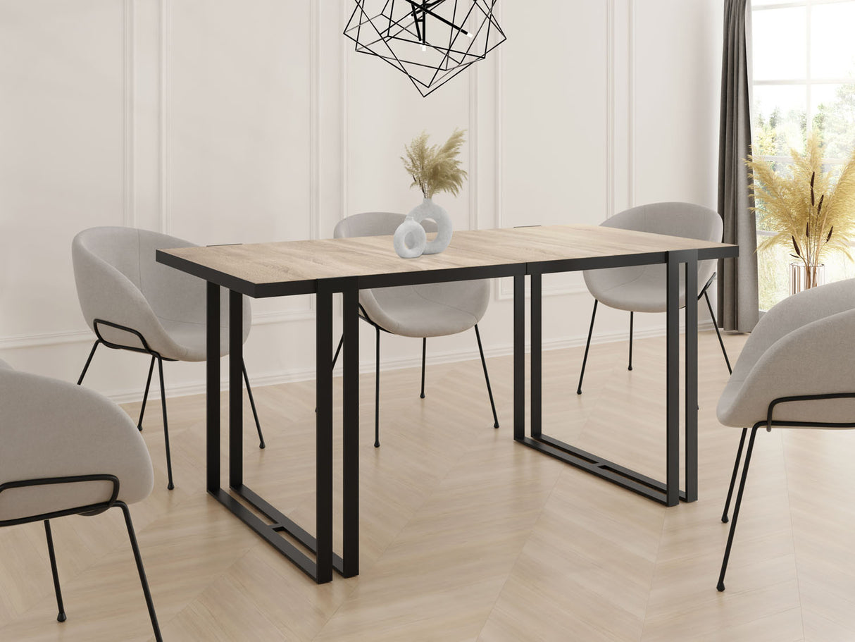 Ausziehbarer Esstisch mit Tischrand – Großer Tisch im Loft-Stil mit Schwarzen Metallbeinen 160 bis 260 cm – Industrietisch für das Wohnzimmer – 160 x 90 cm