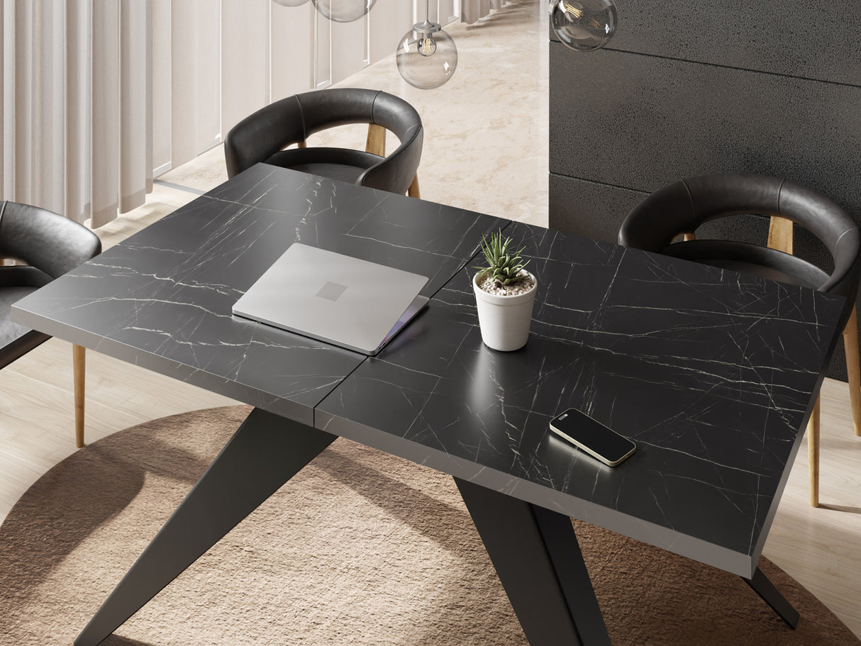 Esstisch Vance im Modern Stil, Rechteckiger Tisch – Ausziehbar – Pulverbeschichtete Schwarze Metallbeine – Made in EU