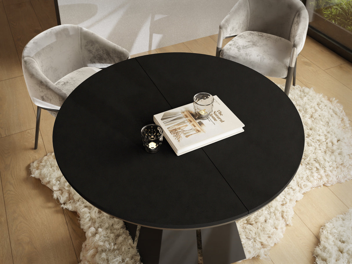 Runder Ausziehbarer Esstisch mit Schwarzem Metallgestell – Moderner Industrieller Tisch für Esszimmer oder Küche – Made in EU