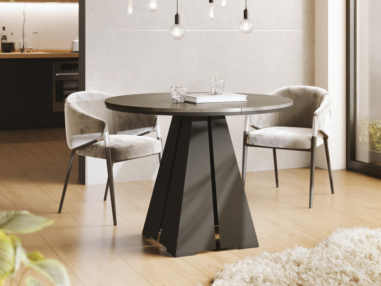 Runder Ausziehbarer Esstisch mit Schwarzem Metallgestell – Moderner Industrieller Tisch für Esszimmer oder Küche – Made in EU