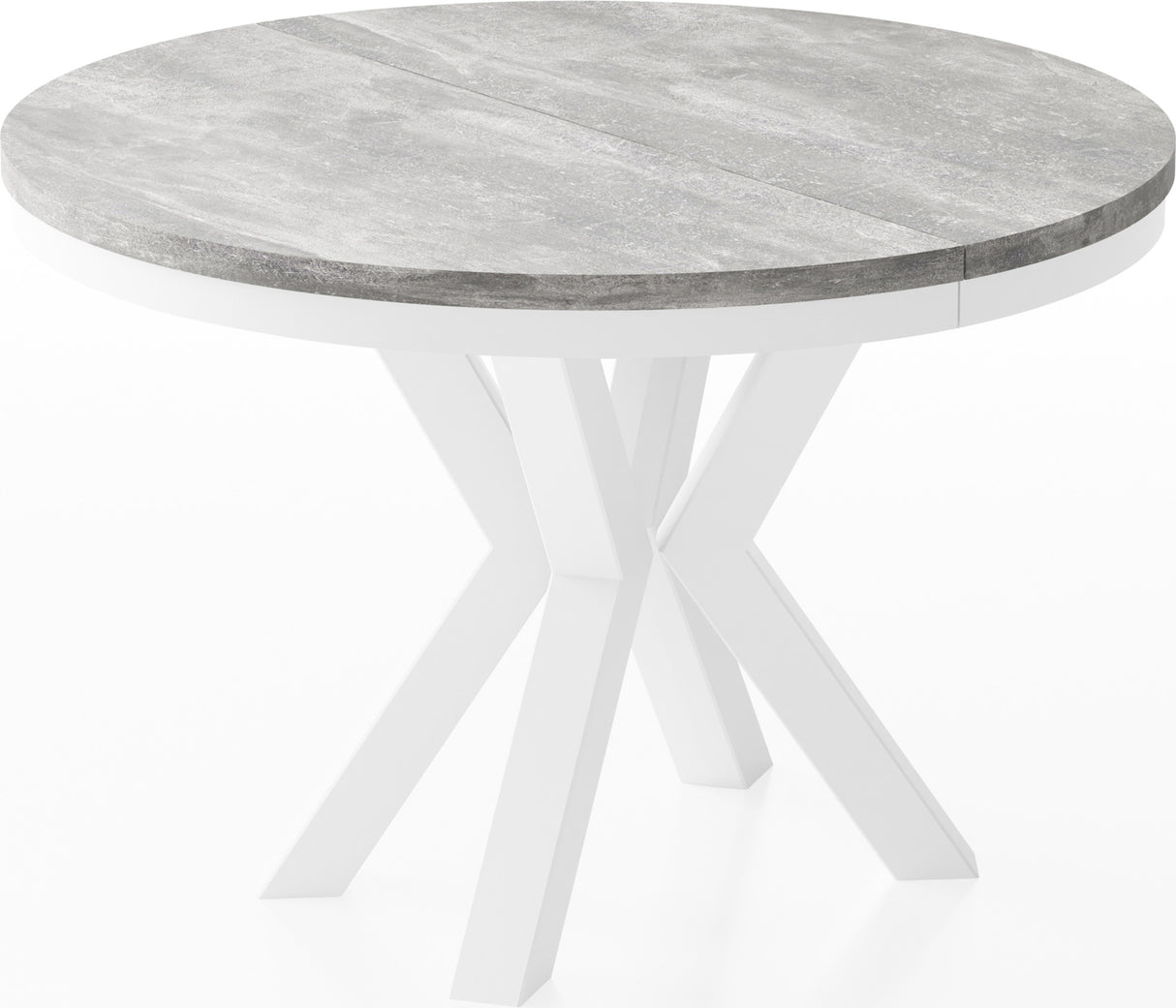 Runder Ausziehbarer Esstisch Clara im Loft-Stil – Industrieller Tisch mit Weißen Metallbeinen – Made in EU