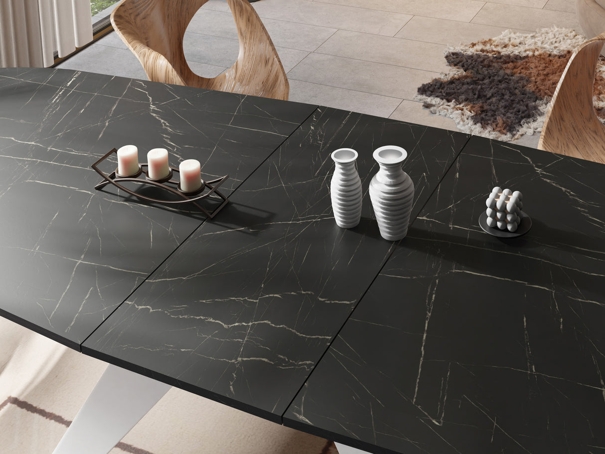 Ausziehbarer Esstisch Fatina im Loft-Stil – Industrieller Tisch mit Weißen Metallbeinen – Made in EU