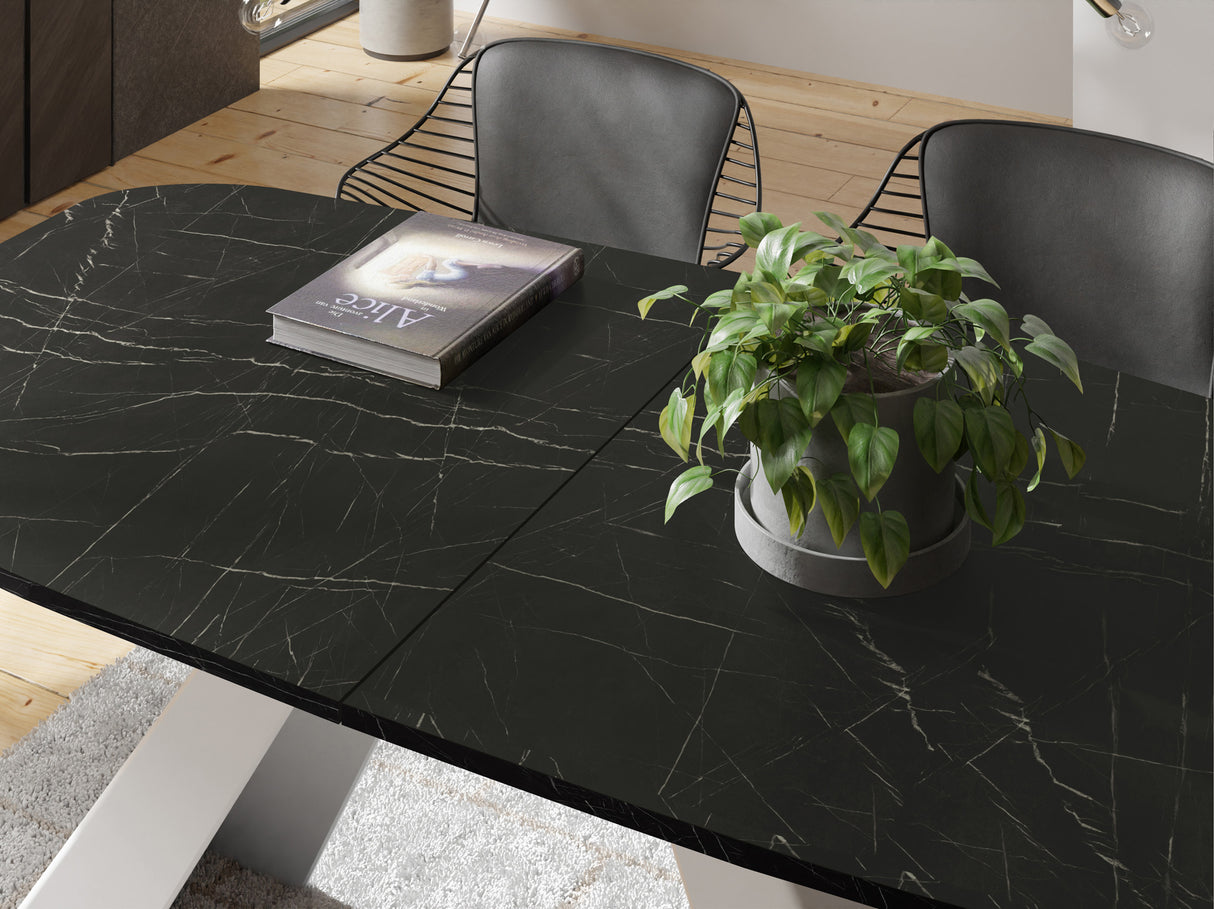 Esstisch Monte Weiß im Modern Stil, Rechteckiger Tisch – Ausziehbar – Pulverbeschichtete Weiße Metallbeine – Made in EU