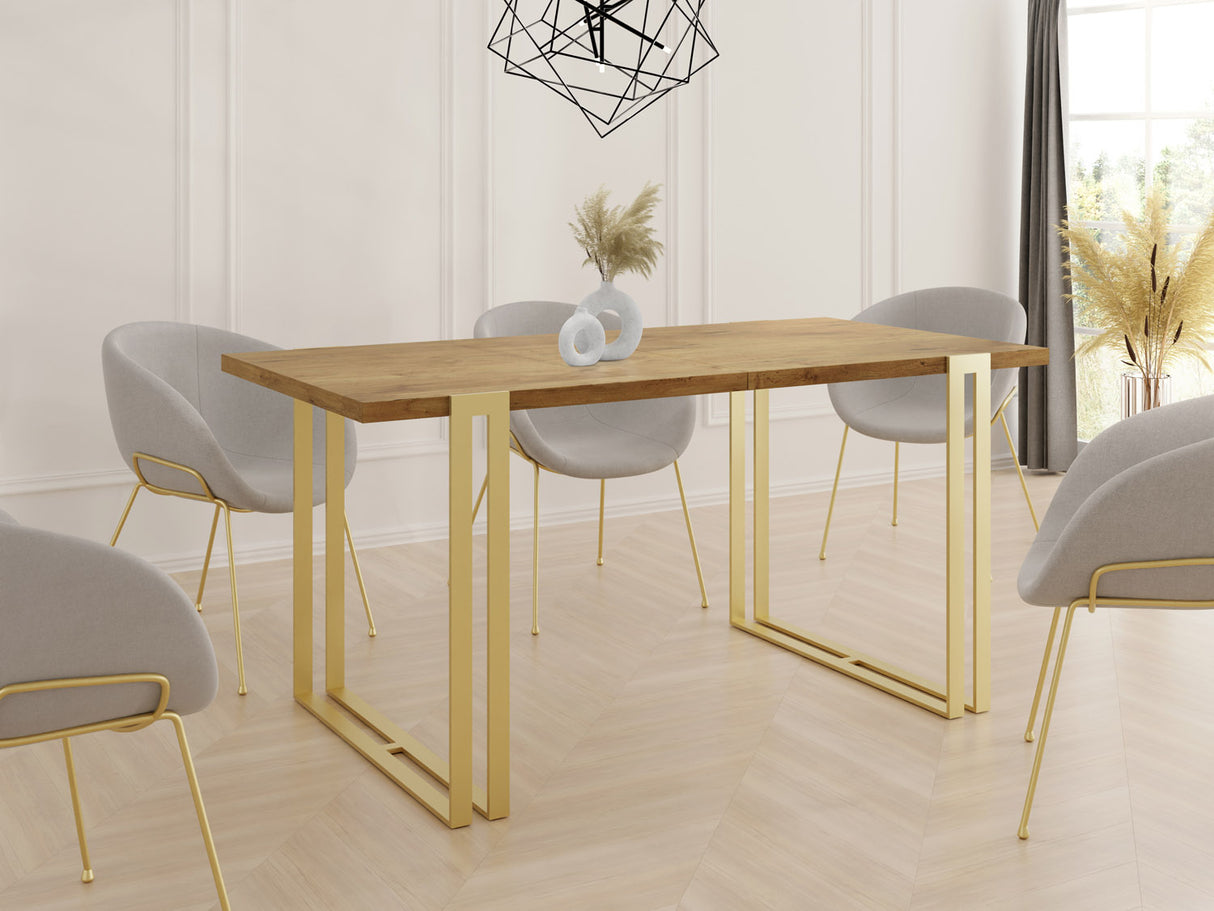 Ausziehbarer Esstisch – Großer Tisch im Loft-Stil mit Golden Metallbeinen 160 bis 260 cm – Industrietisch für das Wohnzimmer – Spacesaver – 160 x 90 cm