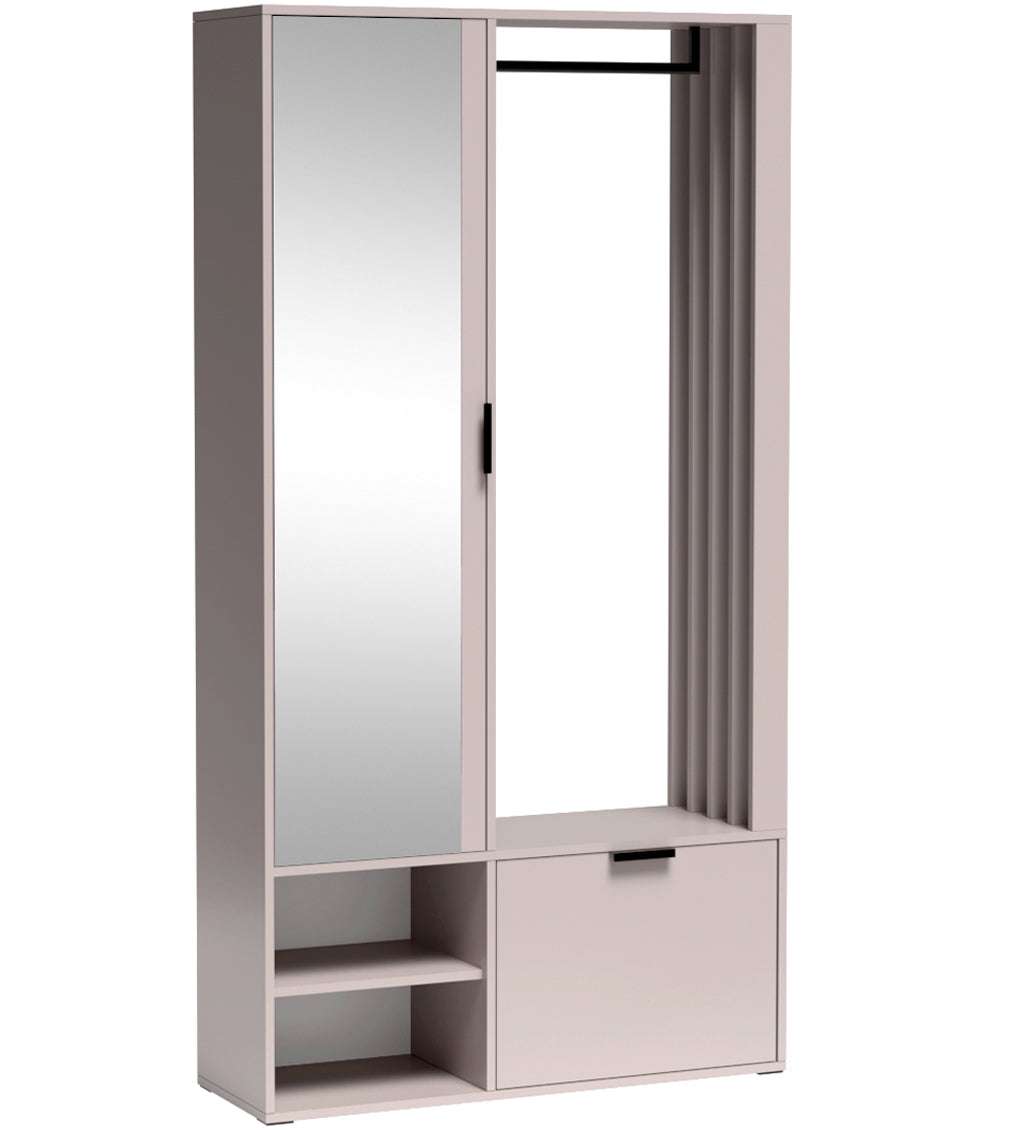 Garderoben-Set mit Spiegel & Sitzbank – Kompaktgarderobe 100 cm mit Kleiderstange, Schuhablage, Stauraum – Links oder Rechts – Flurgarderobe für Diele – Garderobenschrank Lena Uni