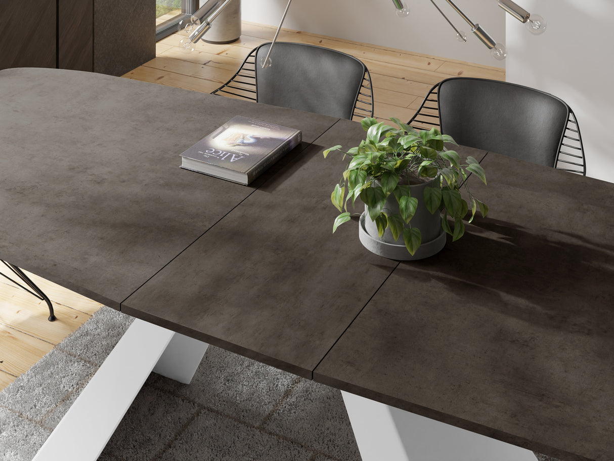 Esstisch Monte Weiß im Modern Stil, Rechteckiger Tisch – Ausziehbar – Pulverbeschichtete Weiße Metallbeine – Made in EU