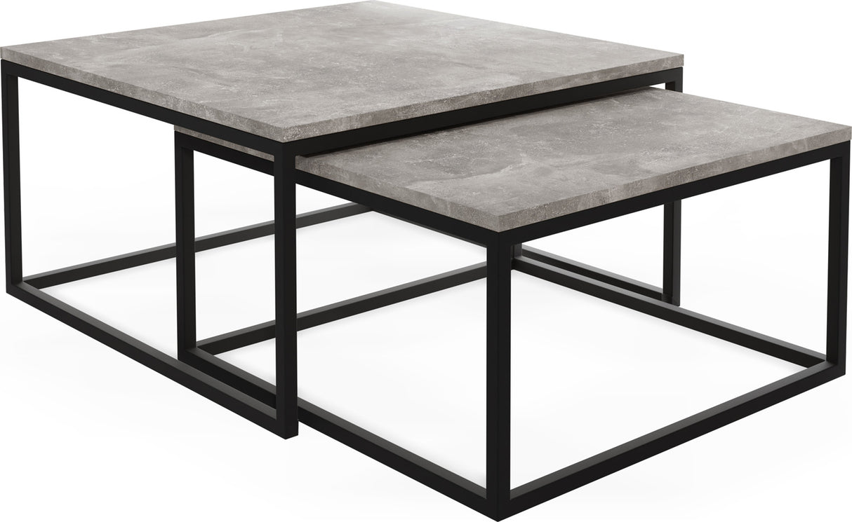 Rechteckige Quadratische Satztische Couchtische mit Schwarz Gestell - Loft Style Couchtische Metallbeine - 2 in 1 - Zwei Industrielle Getrennte Tische für Wohnzimmer