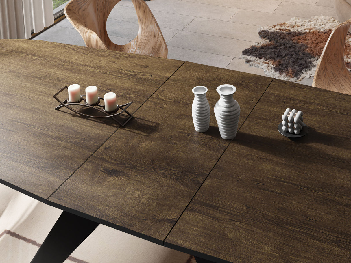 Ausziehbarer Esstisch Foster im Loft-Stil – Industrieller Tisch mit Schwarzen Metallbeinen – Made in EU