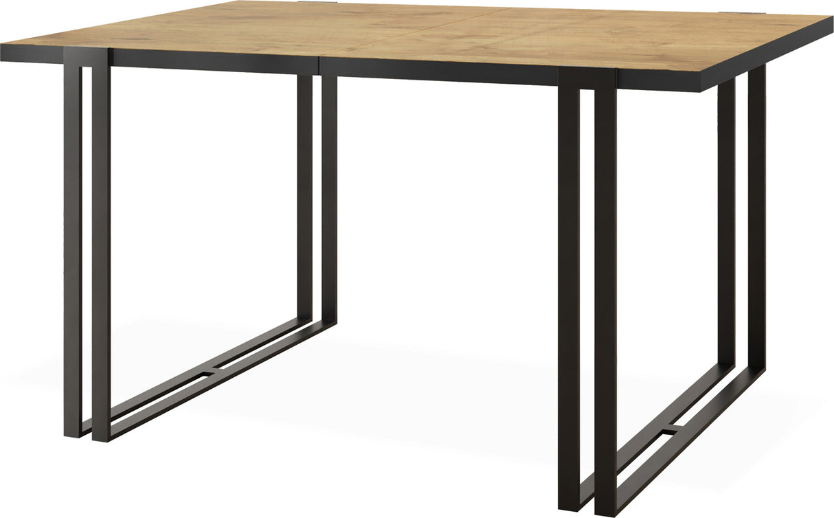 Ausziehbarer Esstisch mit Tischrand – Großer Tisch im Loft-Stil mit Schwarzen Metallbeinen 160 bis 260 cm – Industrietisch für das Wohnzimmer – 160 x 90 cm