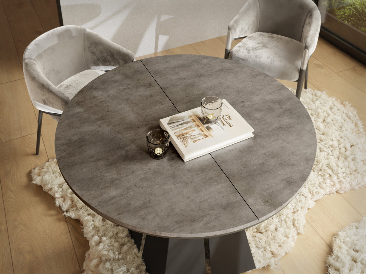 Runder Ausziehbarer Esstisch mit Schwarzem Metallgestell – Moderner Industrieller Tisch für Esszimmer oder Küche – Made in EU