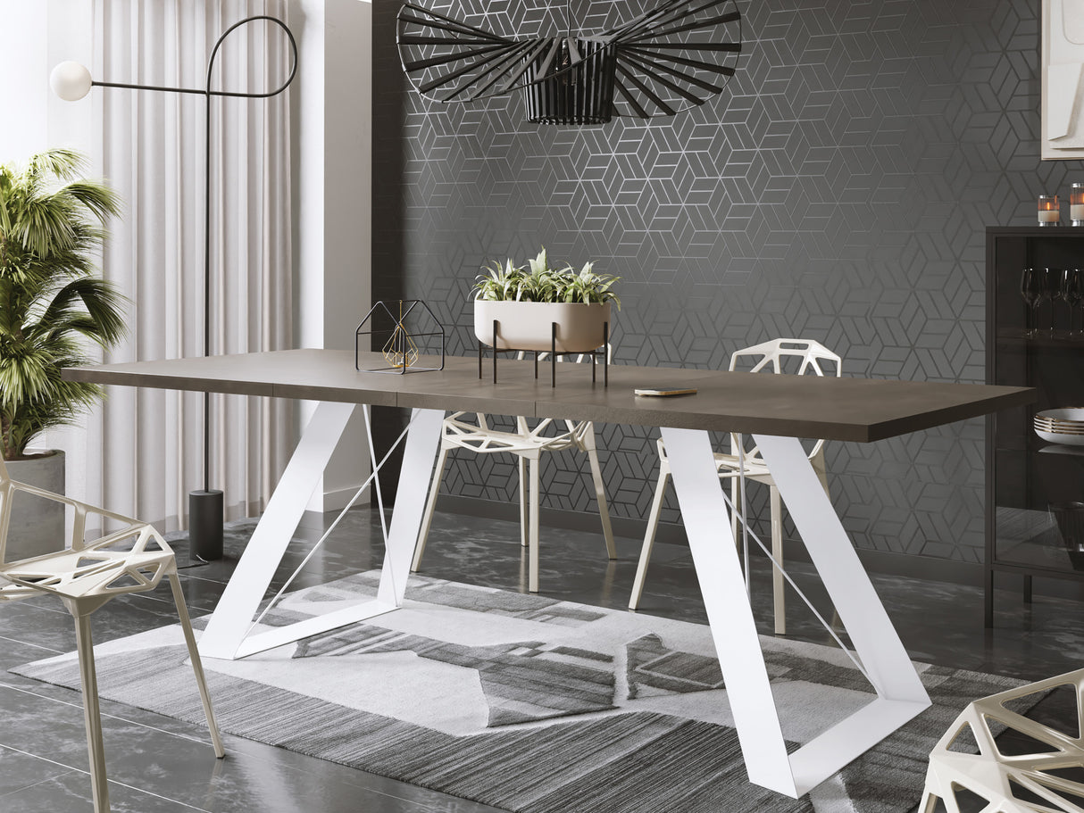 Esstisch Colter Weiß im Modern Stil, Rechteckiger Tisch – Ausziehbar – Pulverbeschichtete Weiße Metallbeine – Made in EU