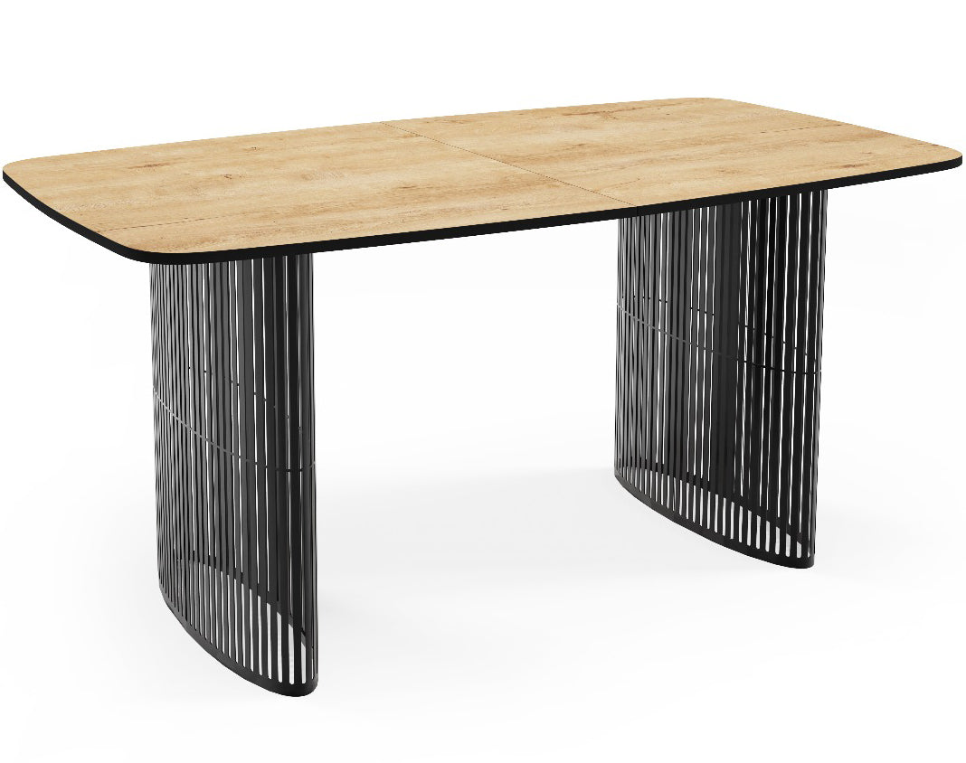 Esstisch Rechteckig Ausziehbar mit Lamellen im Loft-Stil – 160 bis 240 cm, 180 bis 260 cm, 200 bis 280 cm – Schwarzen Metallbeinen, Industrieller Platzsparender Tisch für 8-12 Personen – Wohnzimmer Esszimmer