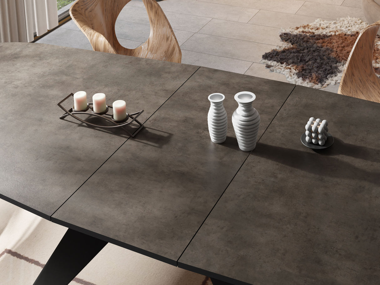 Ausziehbarer Esstisch Foster im Loft-Stil – Industrieller Tisch mit Schwarzen Metallbeinen – Made in EU