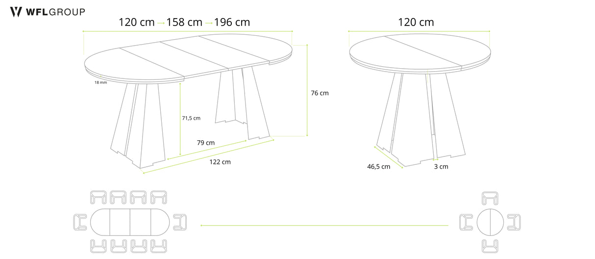 Runder Ausziehbarer Esstisch mit Schwarzem Metallgestell – Moderner Industrieller Tisch für Esszimmer oder Küche – Made in EU