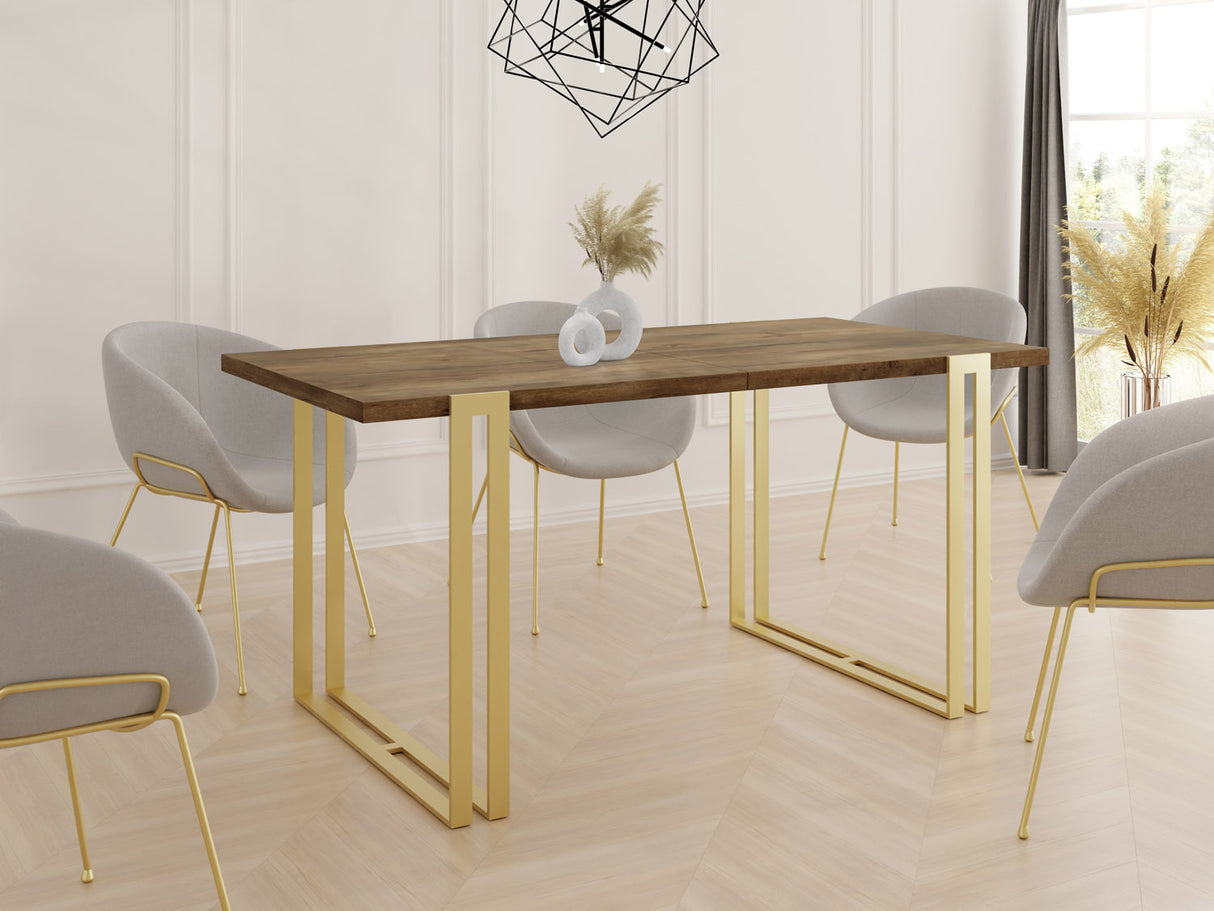 Ausziehbarer Esstisch – Großer Tisch im Loft-Stil mit Golden Metallbeinen 160 bis 260 cm – Industrietisch für das Wohnzimmer – Spacesaver – 160 x 90 cm