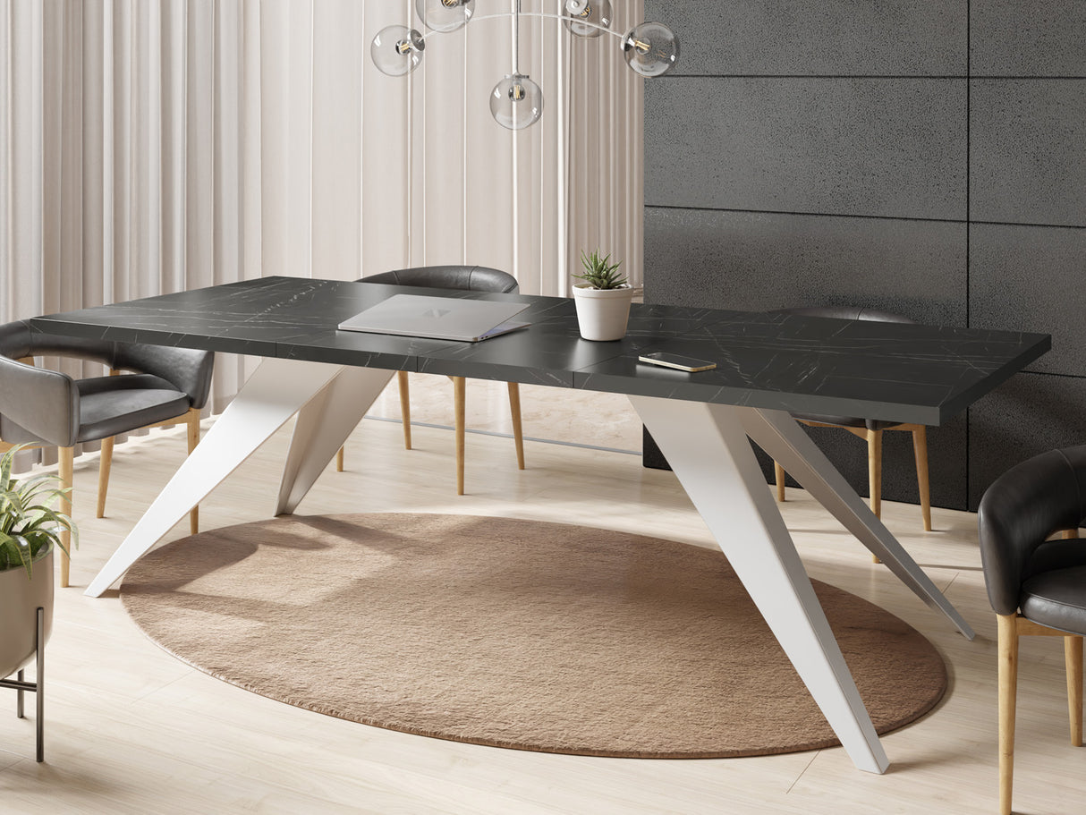 Esstisch Venus im Modern Stil, Rechteckiger Tisch – Ausziehbar – Pulverbeschichtete Weiße Metallbeine – Made in EU