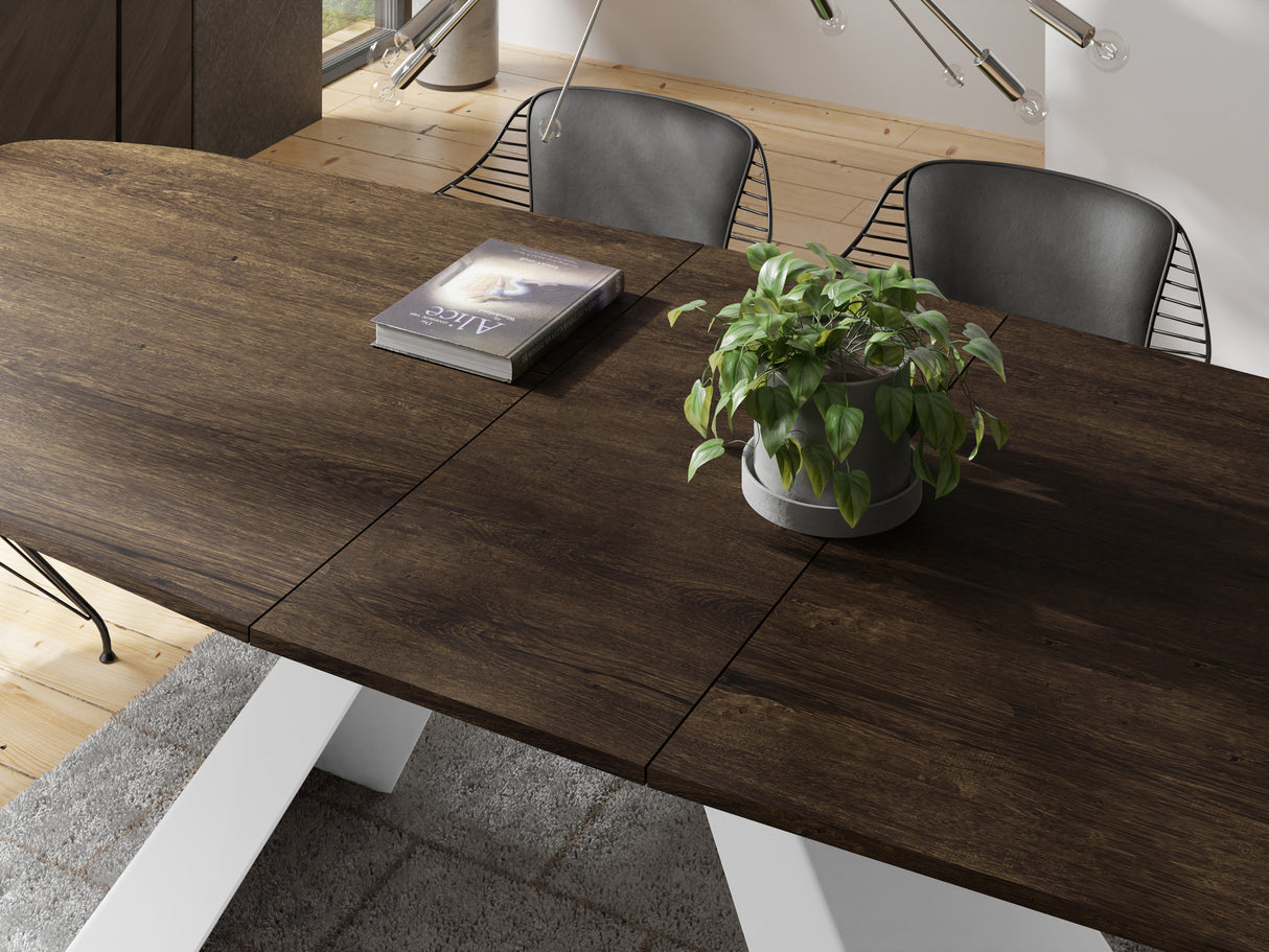 Esstisch Monte Weiß im Modern Stil, Rechteckiger Tisch – Ausziehbar – Pulverbeschichtete Weiße Metallbeine – Made in EU