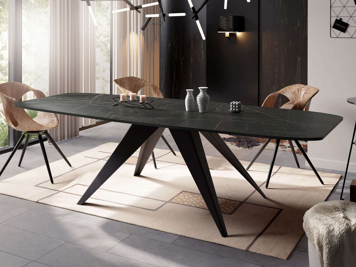 Ausziehbarer Esstisch Foster im Loft-Stil – Industrieller Tisch mit Schwarzen Metallbeinen – Made in EU