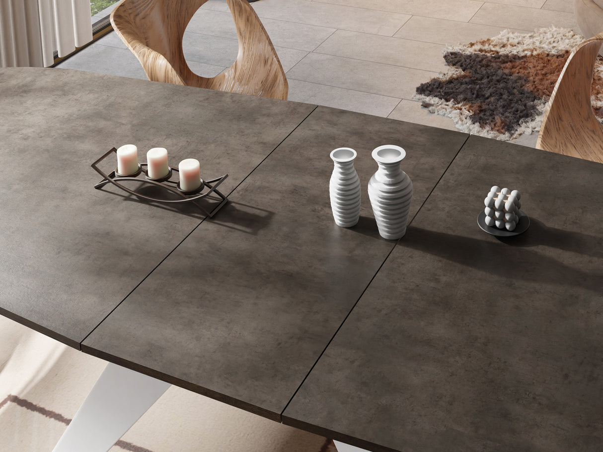 Ausziehbarer Esstisch Fatina im Loft-Stil – Industrieller Tisch mit Weißen Metallbeinen – Made in EU