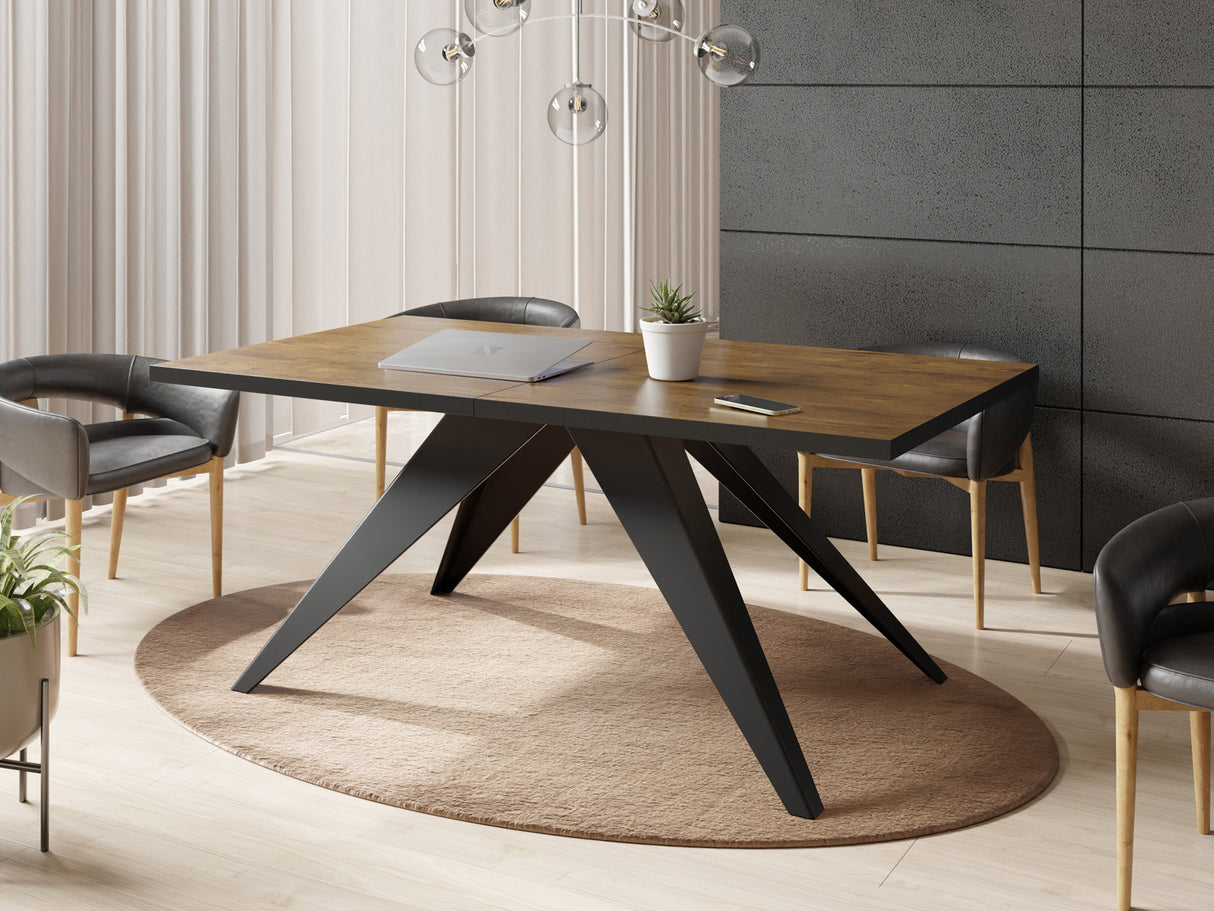 Esstisch Vance im Modern Stil, Rechteckiger Tisch – Ausziehbar – Pulverbeschichtete Schwarze Metallbeine – Made in EU