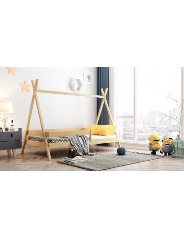 Tipi Kinderbett Massivholz Mit Sicherheitsschiene Einzelbett 3Fuss 90x190 80x180 80x160 - Montessori Hausbett - Kleinkinder Bett - Für Jungs Und Mädchen - Naturkiefernholz