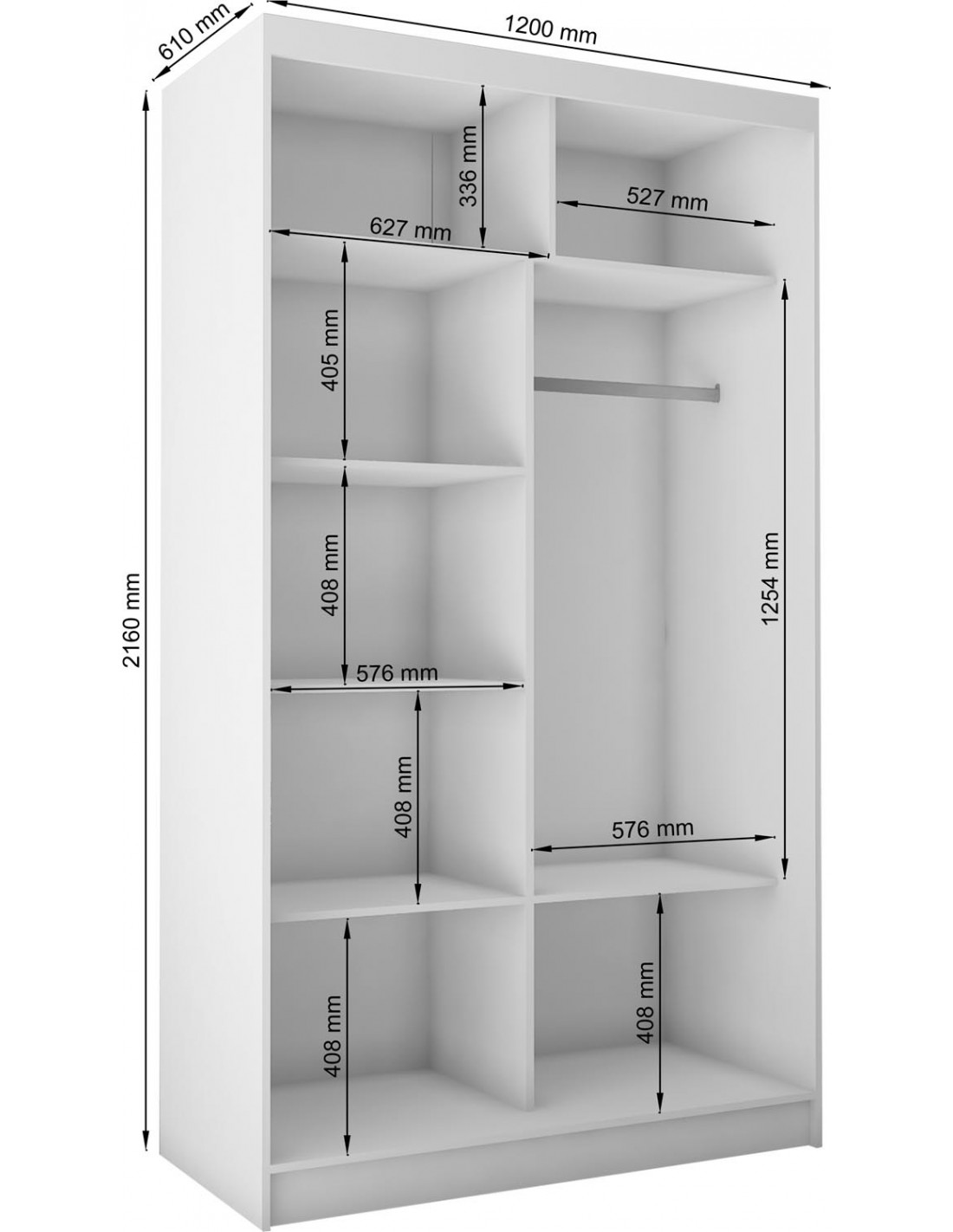 Moderner Kleiderschrank Schwebetürenschrank Weiß mit Spiegel 120 150 180  200 cm - Weiß Matt Kleiderschrank für Schlafzimmer mit Schiebetüren -  Kleiderstange -