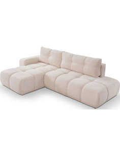 Modern Eckesofa - Schlafsofa mit Bettkasten - Einzigartiges Form - Beige Couch mit Schlaffunktion Bettfunktion L-Form mit Ottomane