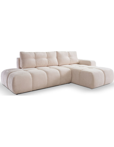 Modern Eckesofa - Schlafsofa mit Bettkasten - Einzigartiges Form - Beige Couch mit Schlaffunktion Bettfunktion L-Form mit Ottomane