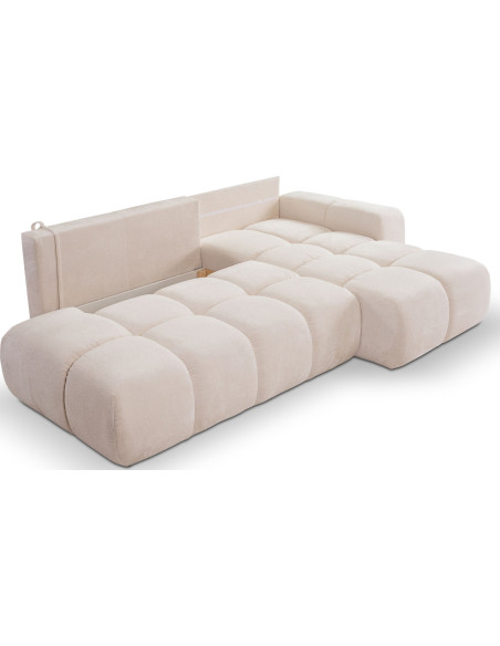 Modern Eckesofa - Schlafsofa mit Bettkasten - Einzigartiges Form - Beige Couch mit Schlaffunktion Bettfunktion L-Form mit Ottomane