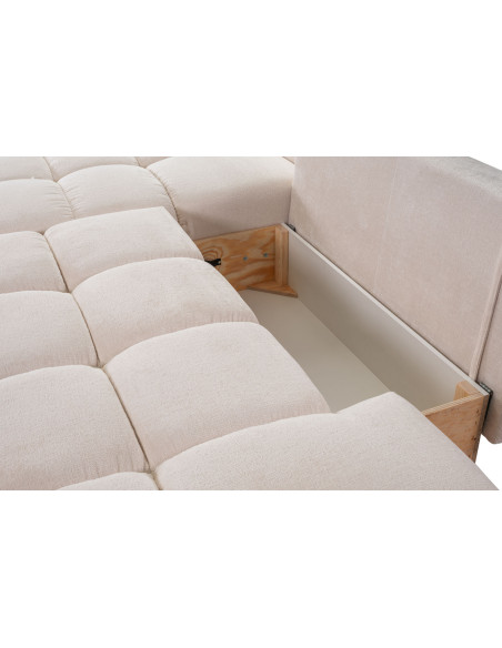 Modern Eckesofa - Schlafsofa mit Bettkasten - Einzigartiges Form - Beige Couch mit Schlaffunktion Bettfunktion L-Form mit Ottomane