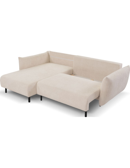 Modern Ecksofa mit Schwarze Metallbeine - Schlafsofa mit Bettkasten - 3 Sitzer Sofa - Couch mit Schlaffunktion Bettfunktion L-Form mit Ottomane - Relaxfunktion