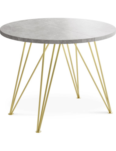 Runder Ausziehbarer Esstisch - Loft Style Tisch mit Goldenen Metallbeinen - von 100 120 bis 180 200 cm - Industrieller Rund Glamour Tisch für Wohnzimmer - Spacesaver