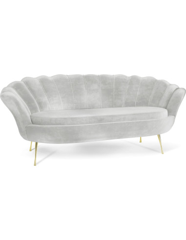 Samt Muschel Sofa mit Golden oder Silber Metallbeinen - Weicher 3-Sitzer Couch für Wohnzimmer - Elegant Polstersofa Muschelform - Soft Cloud Set