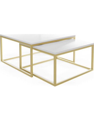 Rechteckige Quadratische Satztische Couchtische mit Gold Gestell - Loft Style Couchtische Metallbeine - 2 in 1 - Zwei Industrielle Getrennte Tische für Wohnzimmer